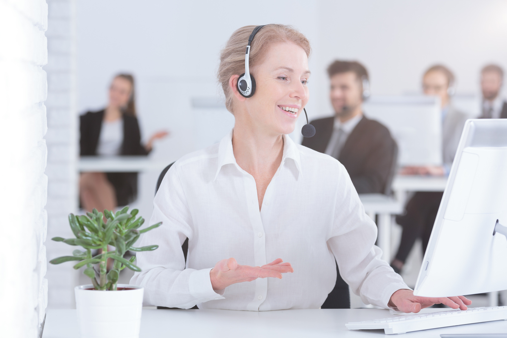 Businesswoman in contact center